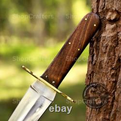 Dague Arkansas Toothpick faite main en D2, couteau de chasse avec étui en cuir