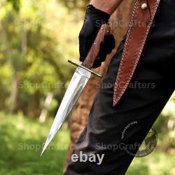 Dague Arkansas Toothpick faite main en D2, couteau de chasse avec étui en cuir