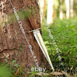 Dague Arkansas Toothpick faite main en D2, couteau de chasse avec étui en cuir