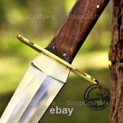 Dague Arkansas Toothpick faite main en D2, couteau de chasse avec étui en cuir