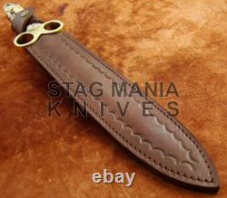 Dague antique en acier damassé forgée à la main, pleine tang, avec manche en corne de mouton.