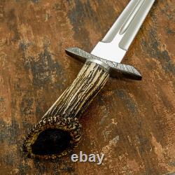 Dague couteau Highlander en corne de cerf sur mesure par Impact Cutlery en damas