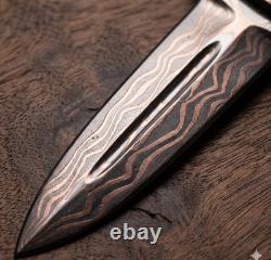 Dague couteau de survie et de camping à lame en acier Damas cuivre fabriquée à la main sur mesure