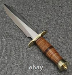 Dague de chasse Bowie en acier D-2 empilé en cuir fait main ASS avec étui