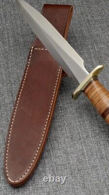 Dague de chasse Bowie en acier D-2 empilé en cuir fait main ASS avec étui