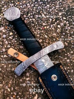 Dague de chasse artisanale en acier de Damas, couteau de survie pour botte, pleine soie, combat