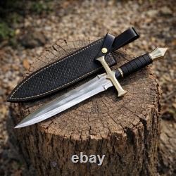 Dague de chasse artisanale sur mesure en acier D2 avec manche en micarta et étui en cuir