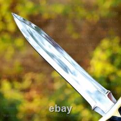 Dague de chasse artisanale sur mesure en acier D2 avec manche en micarta et étui en cuir