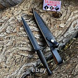 Dague de chasse commando artisanale sur mesure, deuxième modèle, avec manche en acier et étui. Dague de chasse commando artisanale sur mesure, deuxième modèle, avec manche en acier et étui.