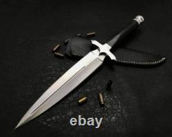 Dague de chasse en acier D2 avec étui en cuir, finition polie miroir, meilleur cadeau
