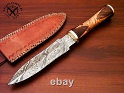 Dague de chasse en acier damassé fait main SBC avec manche en bois de rose et fourreau