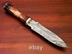 Dague de chasse en acier damassé fait main SBC avec manche en bois de rose et fourreau