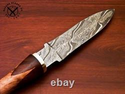 Dague de chasse en acier damassé fait main SBC avec manche en bois de rose et fourreau