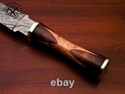 Dague de chasse en acier damassé fait main SBC avec manche en bois de rose et fourreau