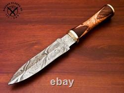 Dague de chasse en acier damassé fait main SBC avec manche en bois de rose et fourreau