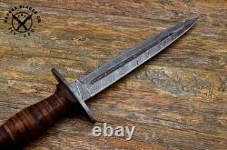 Dague de chasse en acier damassé fait main SBC avec poignée enroulée de cuir et étui