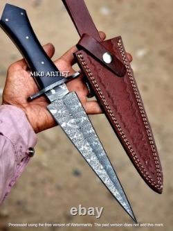 Dague de chasse en mosaïque de Damas, couteau à lame fixe de 12 pouces, couteau forgé à la main