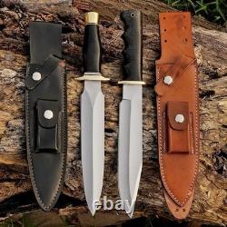 Dague de chasse et couteau Bowie en acier D2 fait main sur mesure avec étui pour camping