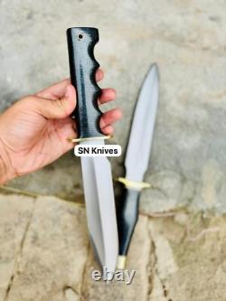 Dague de chasse et couteau Bowie en acier carbone fait à la main sur mesure - 2 pièces avec étui en cuir