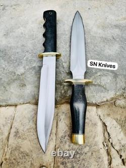 Dague de chasse et couteau Bowie en acier carbone fait à la main sur mesure - 2 pièces avec étui en cuir