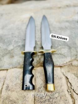 Dague de chasse et couteau Bowie en acier carbone fait à la main sur mesure - 2 pièces avec étui en cuir