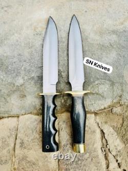 Dague de chasse et couteau Bowie en acier carbone fait à la main sur mesure - 2 pièces avec étui en cuir