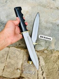 Dague de chasse et couteau Bowie en acier carbone fait à la main sur mesure - 2 pièces avec étui en cuir