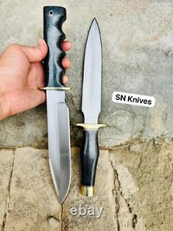 Dague de chasse et couteau Bowie en acier carbone fait à la main sur mesure - 2 pièces avec étui en cuir