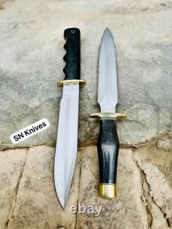 Dague de chasse et couteau Bowie en acier carbone fait à la main sur mesure - 2 pièces avec étui en cuir
