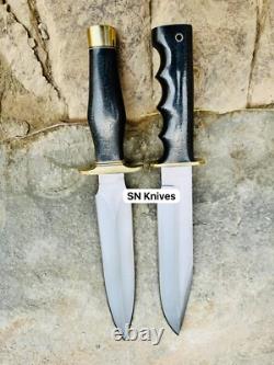 Dague de chasse et couteau Bowie en acier carbone fait à la main sur mesure - 2 pièces avec étui en cuir