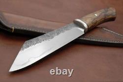 Dague de chasse et de combat en acier fabriquée à la main sur mesure avec manche en bois et étui