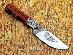 Dague de chasse gravée Fox en acier D2, fabriquée à la main, avec fourreau en bois