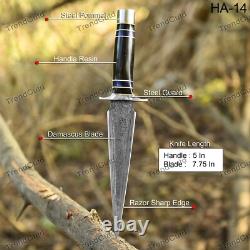 Dague de chasse personnalisée en acier damassé avec poignée en résine HA14