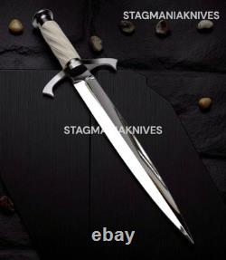 Dague de chasseur barbare hautement polie, prête au combat, fabriquée à la main.