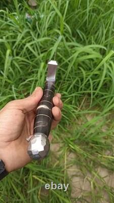 Dague de chevalier médiéval forgée à la main en acier au carbone, couteau de combat avec étui en cuir noir