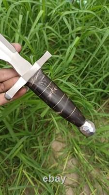 Dague de chevalier médiéval forgée à la main en acier au carbone, couteau de combat avec étui en cuir noir