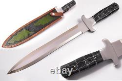 Dague de combat en acier D2 de fabrication artisanale, pleine longueur, avec micarta au bout des doigts