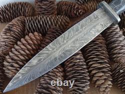 Dague de combat en damas Fire Feather forgée à la main de 15 cm, Micarta pour le bout des doigts