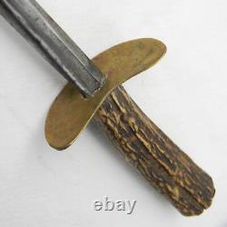 Dague de combat fabriquée sur scène de l'époque de la Seconde Guerre mondiale, lame de rapière européenne, manche en bois de cerf rare