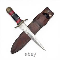 Dague de combat vintage faite main de la Seconde Guerre mondiale avec étui en cuir et manche empilé