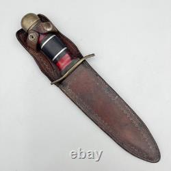 Dague de combat vintage faite main de la Seconde Guerre mondiale avec étui en cuir et manche empilé