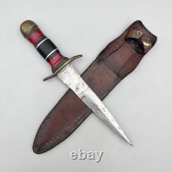 Dague de combat vintage faite main de la Seconde Guerre mondiale avec étui en cuir et manche empilé
