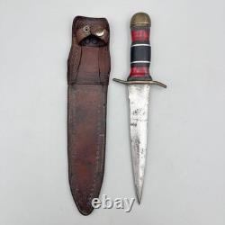 Dague de combat vintage faite main de la Seconde Guerre mondiale avec étui en cuir et manche empilé