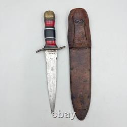Dague de combat vintage faite main de la Seconde Guerre mondiale avec étui en cuir et manche empilé
