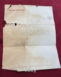 Dague de commando BUCK sur mesure fabriquée aux États-Unis en 1982 avec lettre signée par Chuck Buck