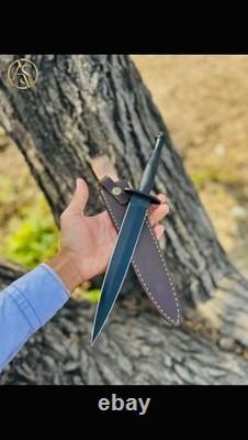 Dague de commando noire en acier de Damas, couteau Fairbairn-Sykes, épée tactique de combat