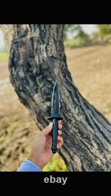 Dague de commando noire en acier de Damas, couteau Fairbairn-Sykes, épée tactique de combat
