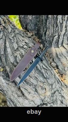 Dague de commando noire en acier de Damas, couteau Fairbairn-Sykes, épée tactique de combat