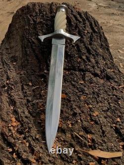 Dague de survie artisanale personnalisée en acier au carbone, couteau de chasse et de camping