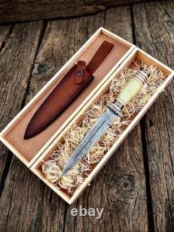 Dague en acier damas sur mesure forgée à la main, couteau de botte de chasse, dague de chasse